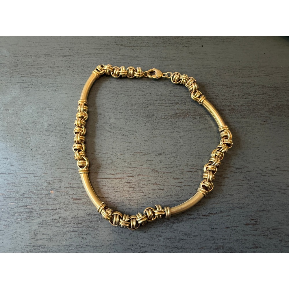 Vintage Gold Tone Knot Link Collar Necklace Satin Finish Chunky Bar Chain 17 In